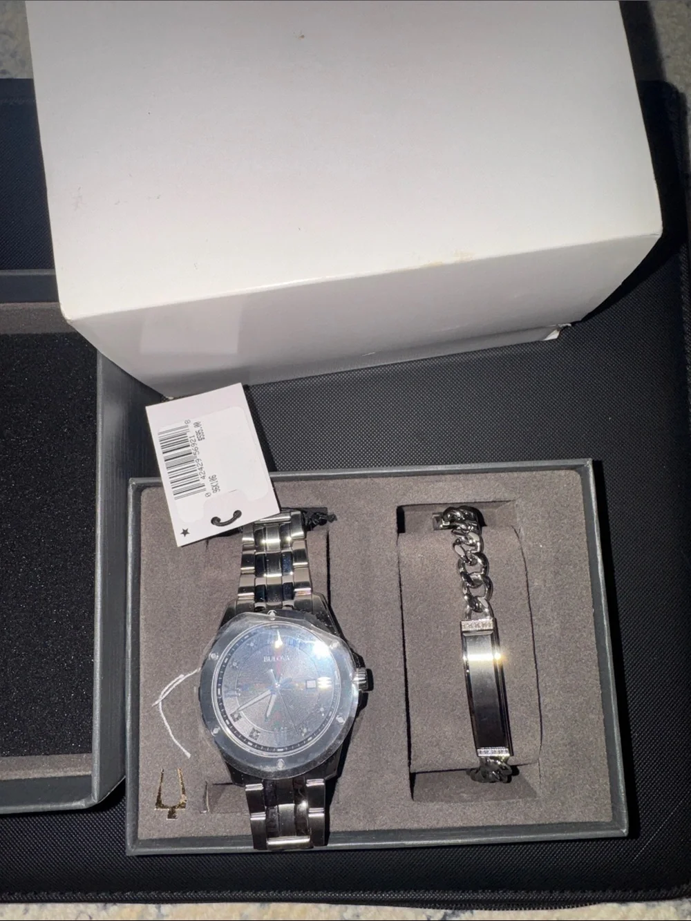 Bulova Silver Tone Men’s Watch and Matching Bracelet Set